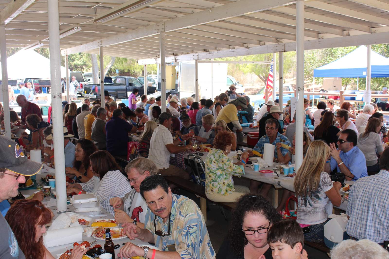 crowd enjoys the food